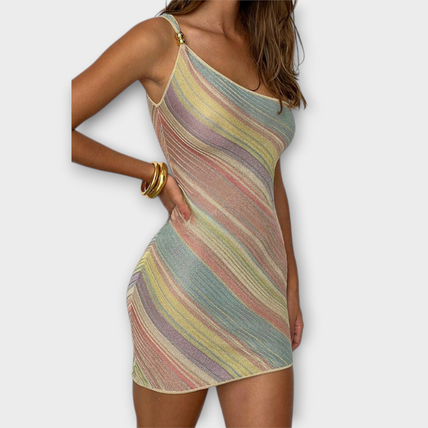 Kira - Robe Mini Tricot à Épaule Unique Tendance