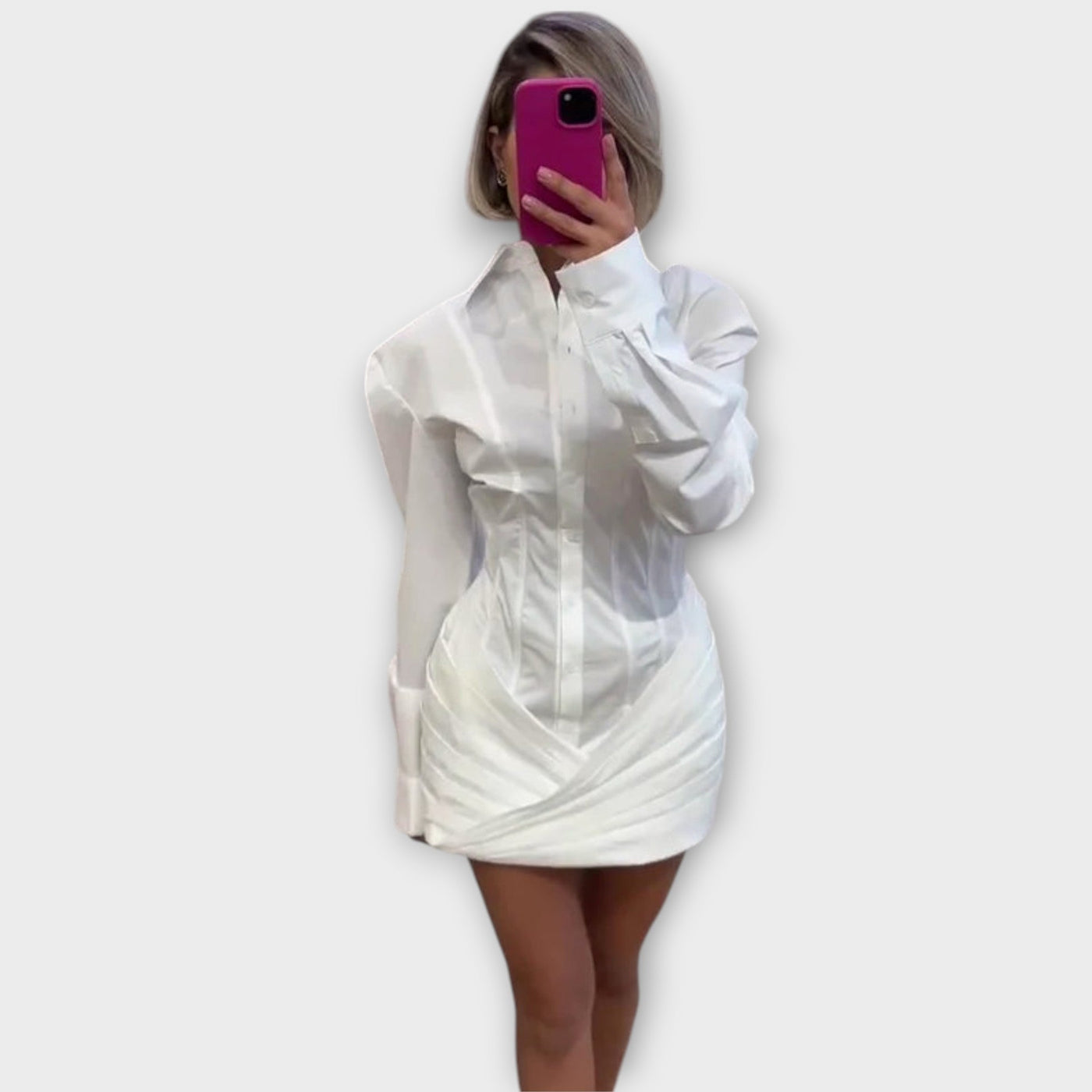 Indie - Robe chemise plissée blanche à manches longues