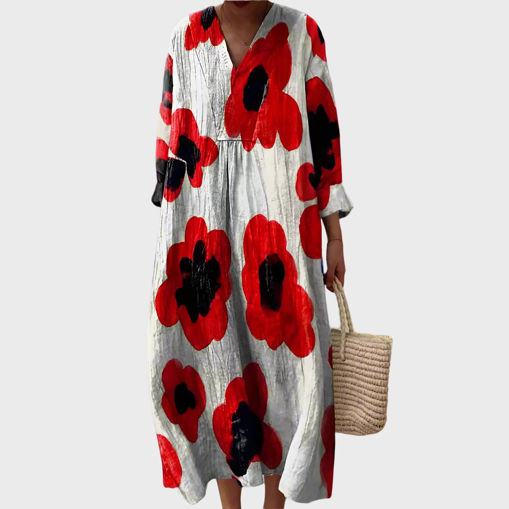 Barbara™ | Robe maxi coton à imprimé coquelicots