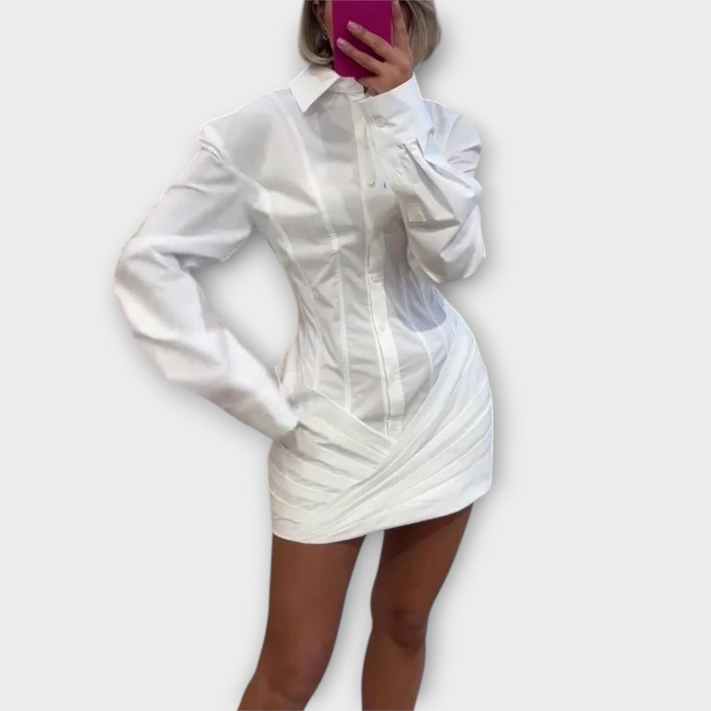 Indie - Robe chemise plissée blanche à manches longues