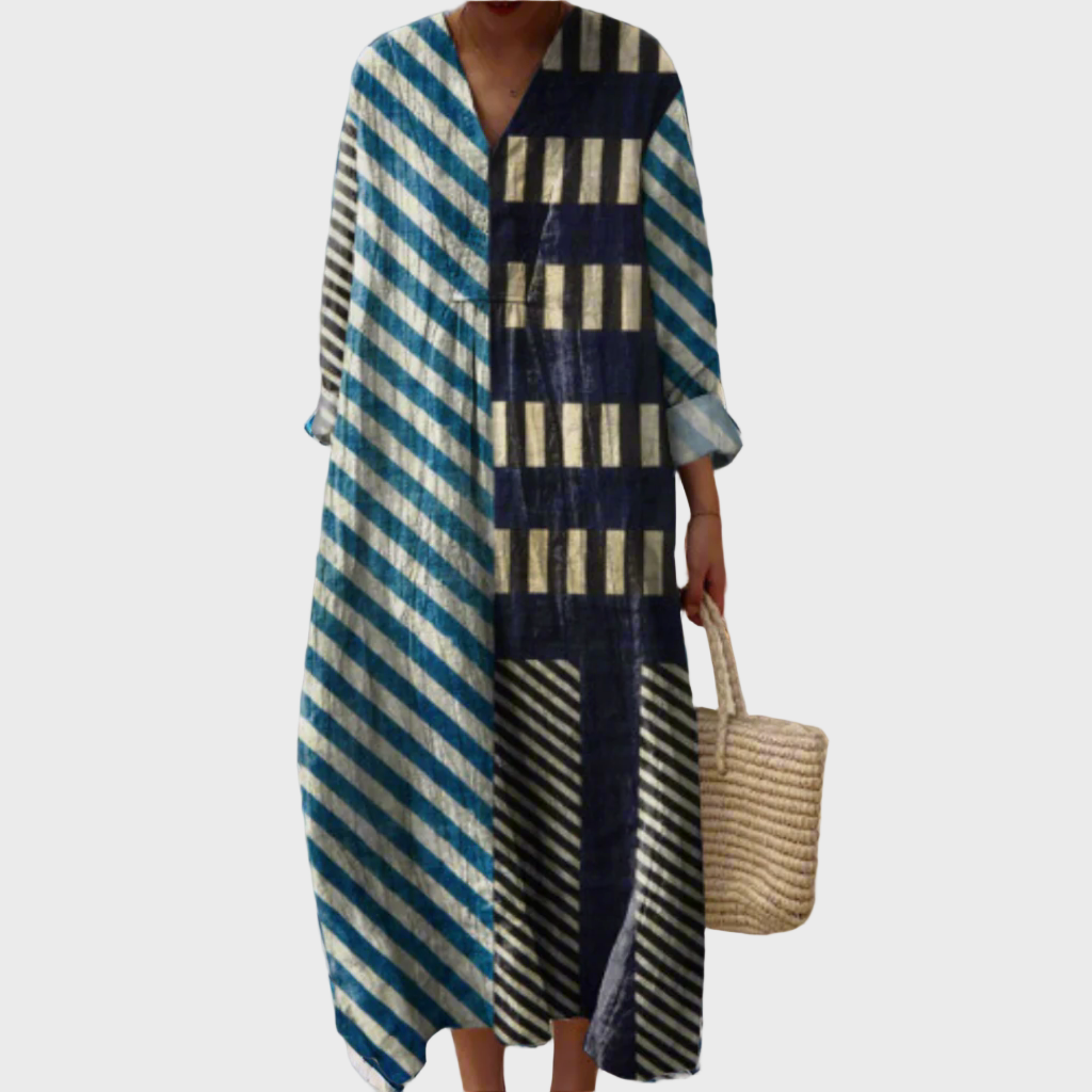 Martha™ | Robe midi patchwork rayée