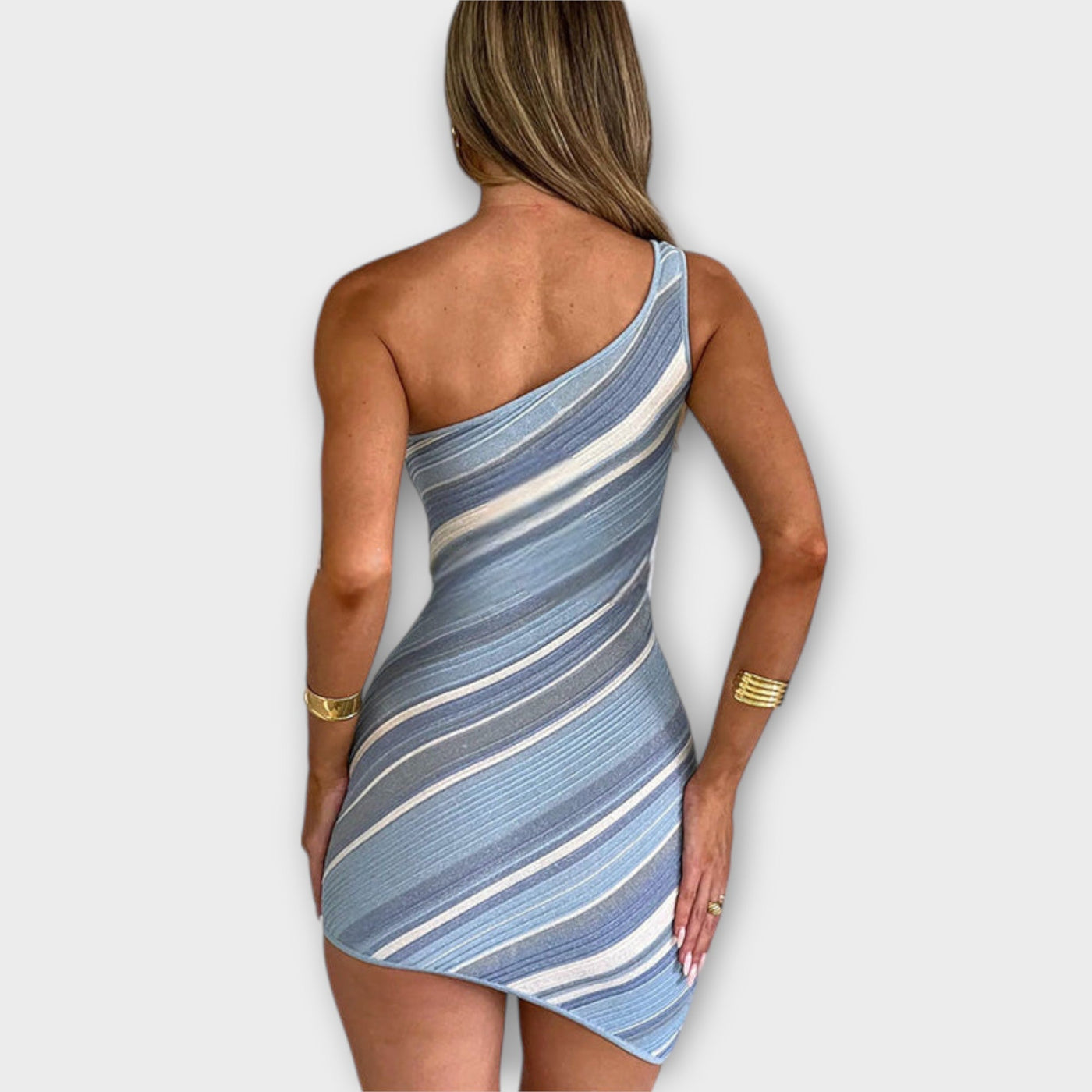 Kira - Robe Mini Tricot à Épaule Unique Tendance